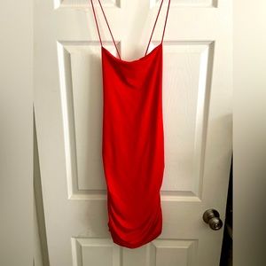 Red cowl neck mini dress
